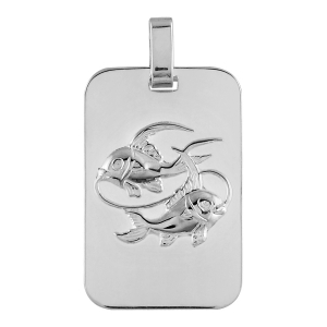 PENDENTIF ZODIAQUE PLAQUE GI  POISSON ARGENT RHODIÉ BRILLANT