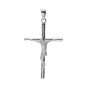 PENDENTIF ARGENT PLATINÉ  CROIX AVEC CHRIST 34 X 22MM