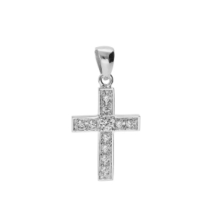 PENDENTIF ARGENT PLATINÉ  CROIX AVEC OXYDES BLANCS 20 X 15MM