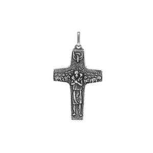 PENDENTIF ARGENT PATINÉ BRILLANT CROIX BON PASTEUR 35X24MM