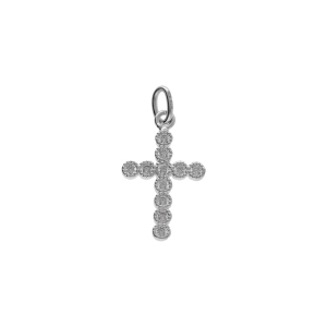 PENDENTIF ARGENT PLATINÉ PETITE CROIX AVEC OXYDES BLANCS 12 X 16MM