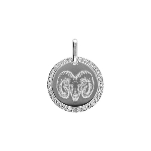 PENDENTIF ARGENT RHODIÉ MEDAILLE 15MM ZODIAQUE BELIER