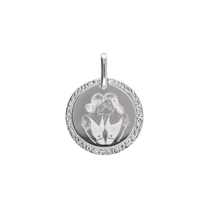 PENDENTIF ARGENT RHODIÉ MEDAILLE 15MM ZODIAQUE GEMEAUX