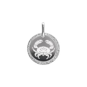 PENDENTIF ARGENT RHODIÉ MEDAILLE 15MM ZODIAQUE CANCER