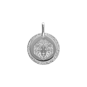 PENDENTIF ARGENT RHODIÉ MEDAILLE 15MM ZODIAQUE LION