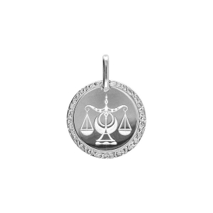 PENDENTIF ARGENT RHODIÉ MEDAILLE 15MM ZODIAQUE BALANCE