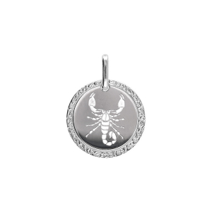 PENDENTIF ARGENT RHODIÉ MEDAILLE 15MM ZODIAQUE SCORPION