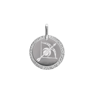 PENDENTIF ARGENT RHODIÉ MEDAILLE 15MM ZODIAQUE SAGITTAIRE