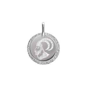 PENDENTIF ARGENT RHODIÉ MEDAILLE 15MM ZODIAQUE CAPRICORNE