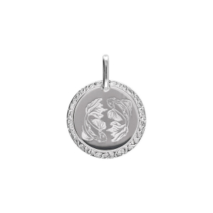 PENDENTIF ARGENT RHODIÉ MEDAILLE 15MM ZODIAQUE POISSON