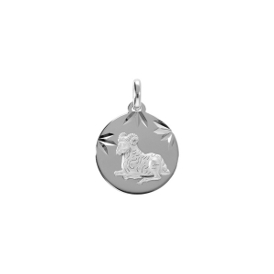 PENDENTIF ARGENT RHODIÉ MEDAILLE 15MM DIAMANTÉ ZODIAQUE BELIER