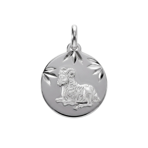 PENDENTIF ARGENT RHODIÉ MEDAILLE 15MM DIAMANTÉ ZODIAQUE BELIER