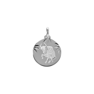 PENDENTIF ARGENT RHODIÉ MEDAILLE 15MM DIAMANTÉ ZODIAQUE TAUREAU