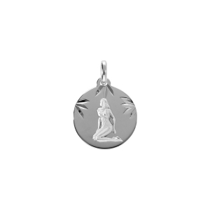 PENDENTIF ARGENT RHDOIE MEDAILLE 15MM DIAMANTÉ ZODIAQUE VIERGE