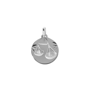 PENDENTIF ARGENT RHDOIE MEDAILLE 15MM DIAMANTÉ ZODIAQUE BALANCE