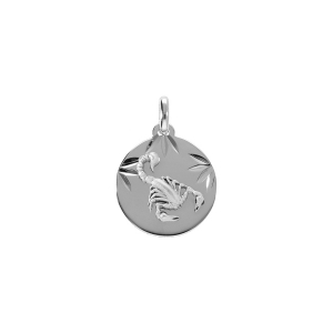 PENDENTIF ARGENT RHDOIE MEDAILLE 15MM DIAMANTÉ ZODIAQUE SCORPION