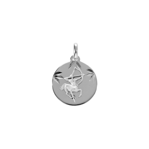 PENDENTIF ARGENT RHDOIE MEDAILLE 15MM DIAMANTÉ ZODIAQUE SAGITTAIRE