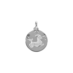 PENDENTIF ARGENT RHDOIE MEDAILLE 15MM DIAMANTÉ ZODIAQUE CAPRICORNE