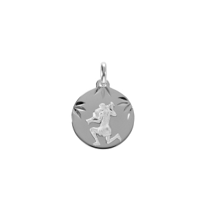 PENDENTIF ARGENT RHDOIE MEDAILLE 15MM DIAMANTÉ ZODIAQUE VERSEAU