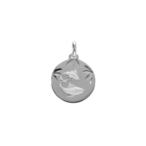 PENDENTIF ARGENT RHDOIE MEDAILLE 15MM DIAMANTÉ ZODIAQUE POISSONS