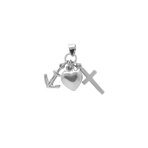 PENDENTIF ARGENT RHODIÉ ANCRE, COEUR ET CROIX (CHARITÉ, FOI, ESPERANCE)