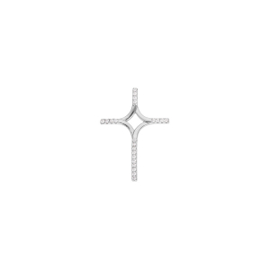 PENDENTIF CROIX ARGENT RHODIÉ AVEC OXYDES BLANCS SERTIS