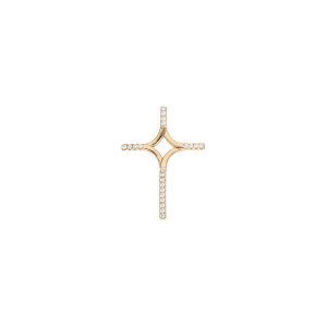 PENDENTIF CROIX ARGENT ET DORURE JAUNE AVEC OXYDES BLANCS SERTIS
