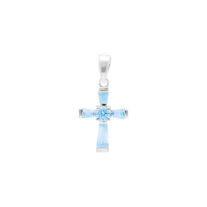 PENDENTIF ARGENT CROIX 19MM X 13MM OXYDES BLEU CIEL
