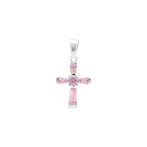 PENDENTIF ARGENT CROIX 19MM X 13MM OXYDES ROSE