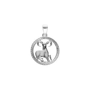 PENDENTIF ARGENT RHODIÉ MEDAILLE 15MM STRIEE ZODIAQUE BELIER DECOUPÉ