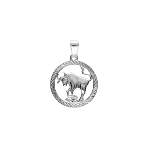 PENDENTIF ARGENT RHODIÉ MEDAILLE 15MM STRIEE ZODIAQUE TAUREAU DECOUPÉ