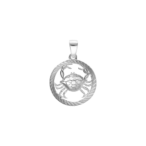 PENDENTIF ARGENT RHODIÉ MEDAILLE 15MM STRIEE ZODIAQUE CANCER  DECOUPÉ