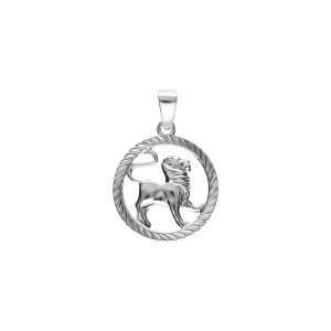 PENDENTIF ARGENT RHODIÉ MEDAILLE 15MM STRIEE ZODIAQUE LION DECOUPÉ