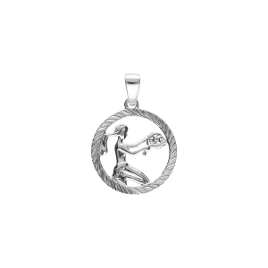 PENDENTIF ARGENT RHODIÉ MEDAILLE 15MM STRIEE ZODIAQUE VIERGE DECOUPÉ