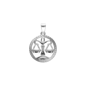 PENDENTIF ARGENT RHODIÉ MEDAILLE 15MM STRIEE ZODIAQUE BALANCE DECOUPÉ