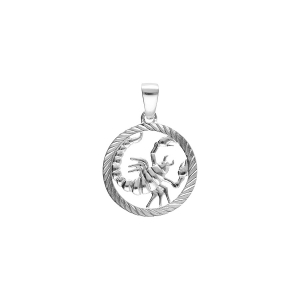 PENDENTIF ARGENT RHODIÉ MEDAILLE 15MM STRIEE ZODIAQUE SCORPION DECOUPÉ