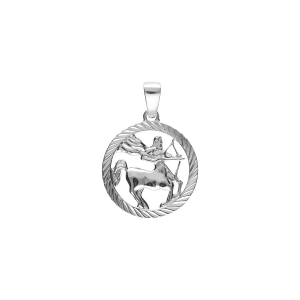 PENDENTIF ARGENT RHODIÉ MEDAILLE 15MM STRIEE ZODIAQUE SAGITTAIRE DECOUPÉ
