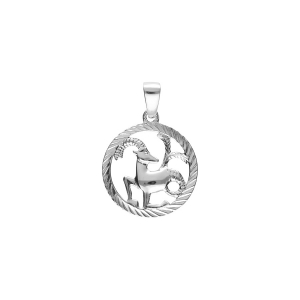 PENDENTIF ARGENT RHODIÉ MEDAILLE 15MM STRIEE ZODIAQUE CAPRICORNE DECOUPÉ