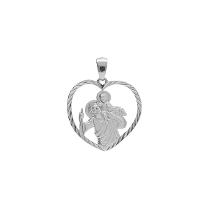 PENDENTIF ARGENT PLATINE COEUR 20MM ST CHRISTOPHE CONTOUR DIAMANTÉ