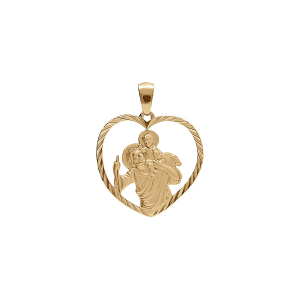 PENDENTIF ARGENT DORÉ COEUR 20MM ST CHRISTOPHE CONTOUR DIAMANTÉ