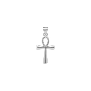 PENDENTIF ARGENT RHODIÉ CROIX DE VIE EGYPTIENNE LISSE 22MM X 16MM