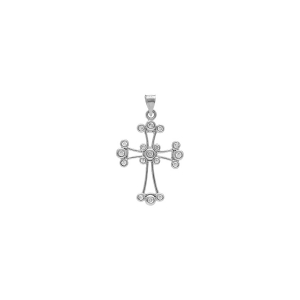 PENDENTIF ARGENT RHODIÉ CROIX CHALDEENNE 23MM X 16MM  OXYDES BLANCS