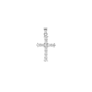 PENDENTIF ARGENT RHODIÉ CROIX 20MM X 13MM  OXYDES BLANCS SERTIS