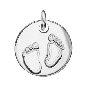 PENDENTIF ARGENT RHODIÉ MEDAILLE 18MM MOTIF 2 PIEDS EMPREINTES