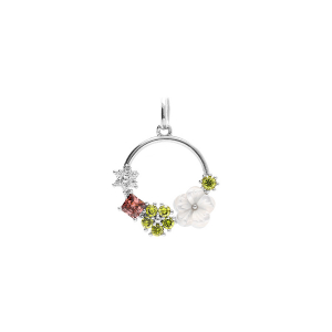 PENDENTIF ARGENT RHODIÉ JARDIN FLEURI OXYDES MULTI ET FLEUR NACRE