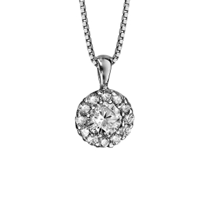 COLLIER ARGENT RHODIÉ PENDENTIF OXYDE BLANC CENTRALE AVEC CONTOUR OXYDES BLANCS 42CM