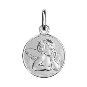 PENDENTIF ARGENT RHODIÉ MEDAILLE ANGE 12MM