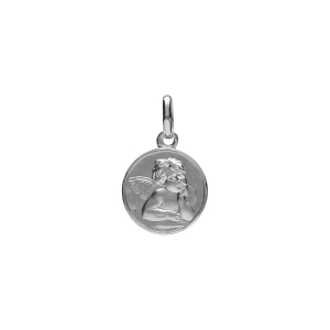 PENDENTIF ARGENT RHODIÉ MEDAILLE ANGE 12MM