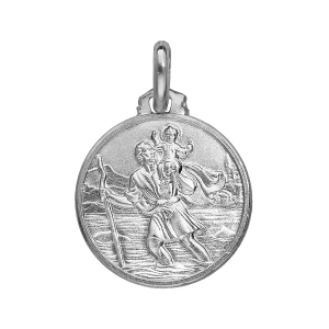 PENDENTIF ARGENT RHODIÉ MEDAILLE ST CHRISTOPHE 16MM