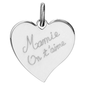 PENDENTIF ARGENT RHODIÉ COEUR GRAVE MAMIE ON T'AIME